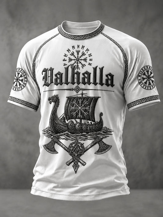 Herrlig Valhalla-printad avslappnad t-shirt med korta ärmar