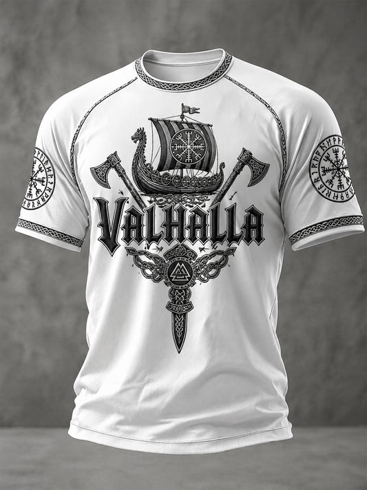 Herrlig Valhalla-printad avslappnad t-shirt med korta ärmar