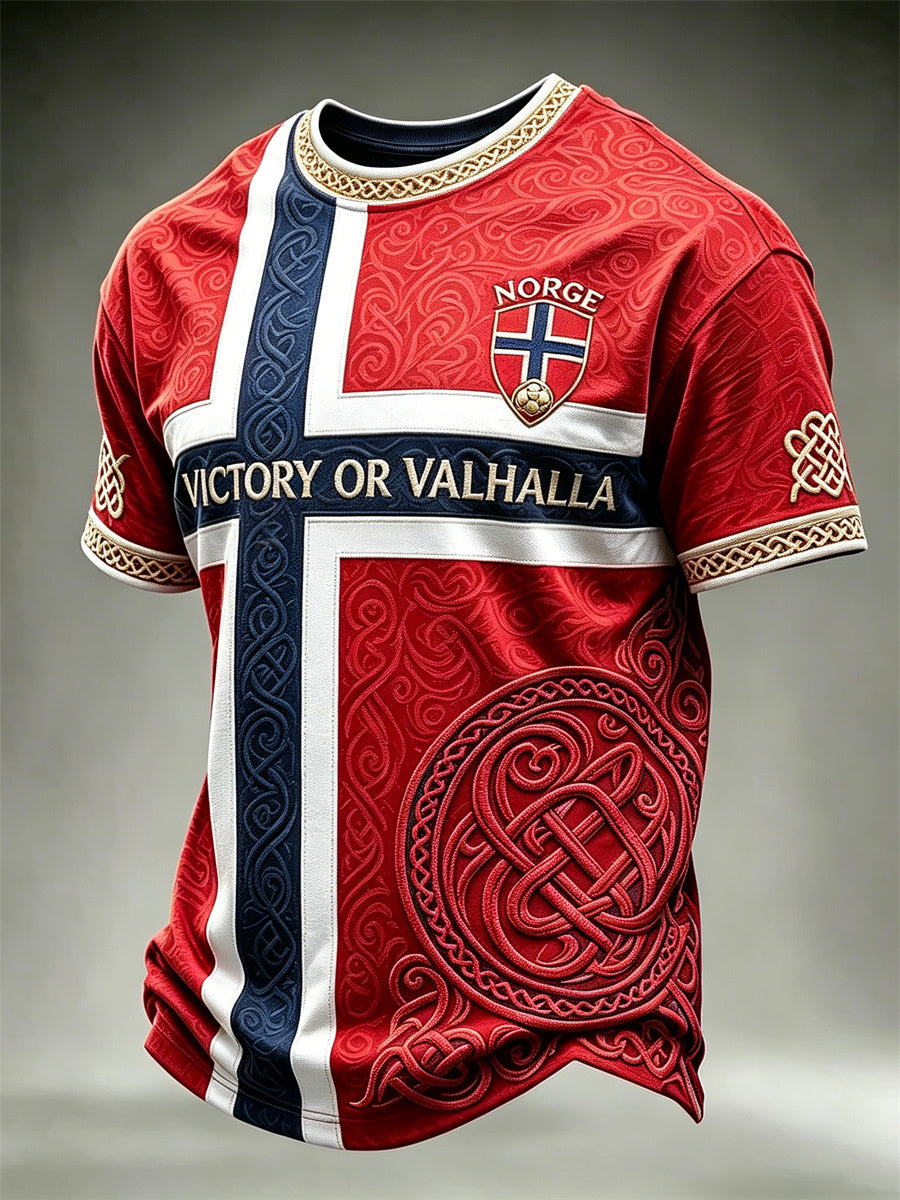 Mäns seger eller Valhalla Norge Fotboll Viking Celtic Knot Flag Skriv ut korta ärmar t-shirt