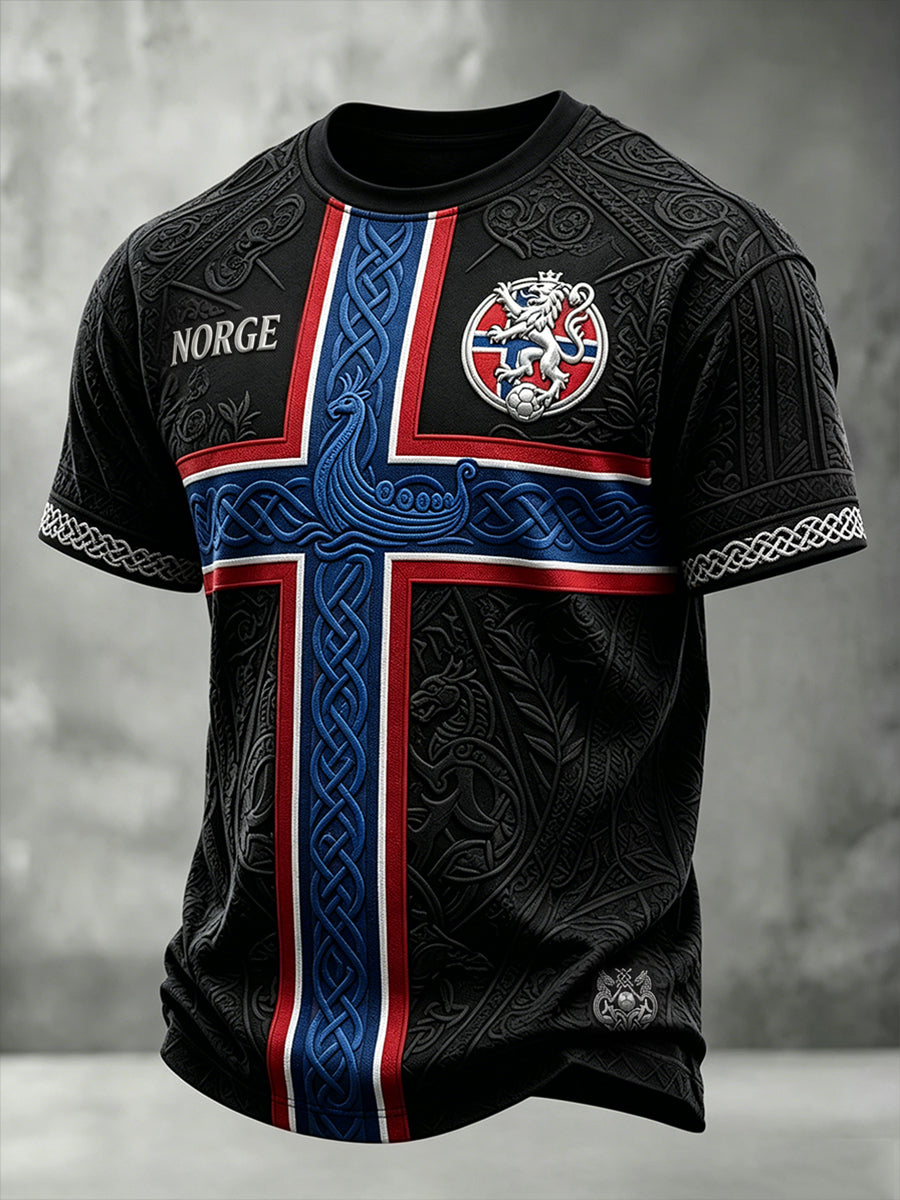 Mäns Norge Fotboll Viking Inspirerat mönster Skriv ut Korta ärmar T-shirt