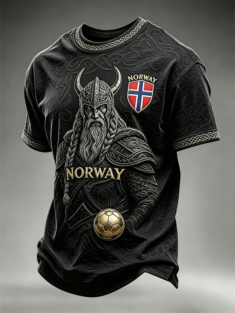 Mäns Norge Fotboll Viking Krigare Celtic Knot Skriv ut korta ärmar t-shirt
