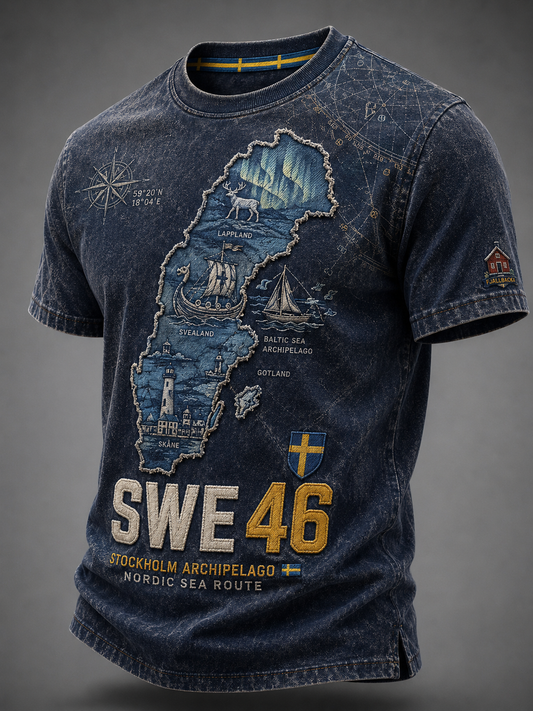 Herrtröja med Sverigekarta och korta ärmar