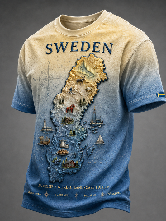 Herrtröja med Sverigekarta och korta ärmar