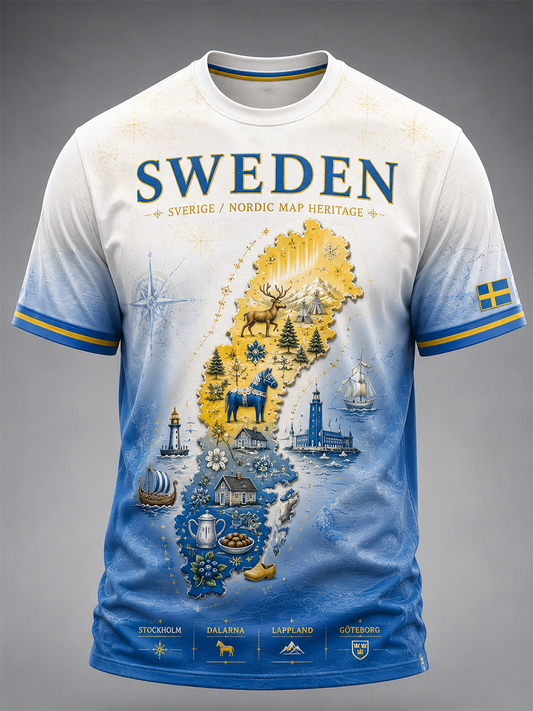 Herrtröja med Sverigekarta och korta ärmar