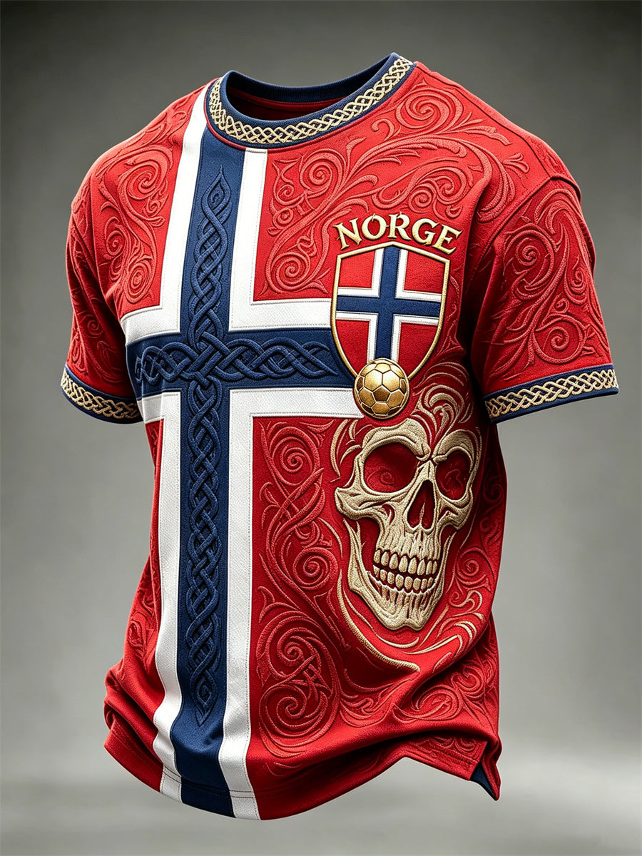 Mäns Norge Fotboll Viking Skull Celtic Knop Flag Skriv ut korta ärmar t-shirt