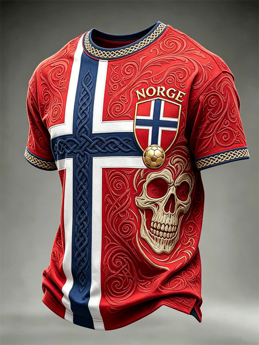 Mäns Norge Fotboll Viking Skull Celtic Knop Flag Skriv ut korta ärmar t-shirt