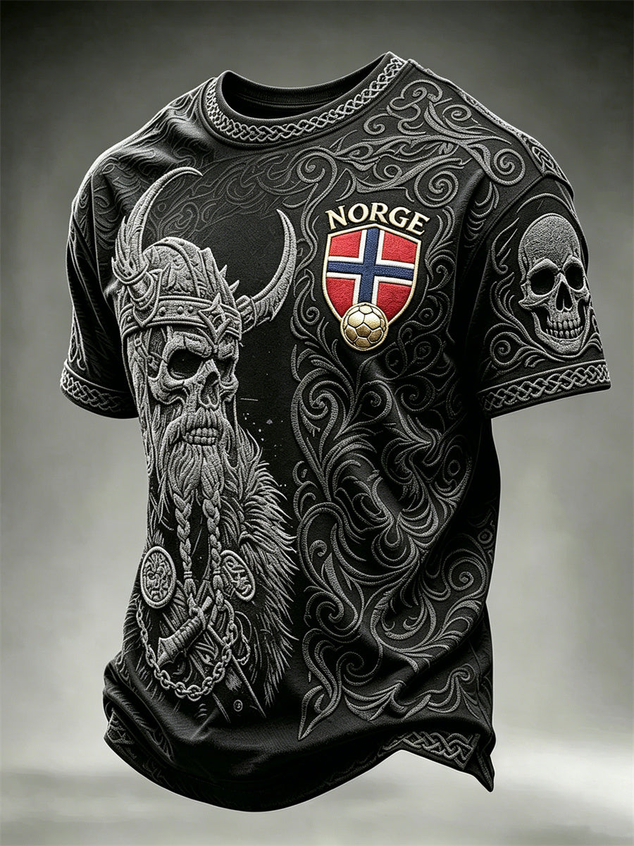 Mäns Norge Fotboll Viking Warroir Skull Celtic Knut Skriv ut korta ärmar t-shirt