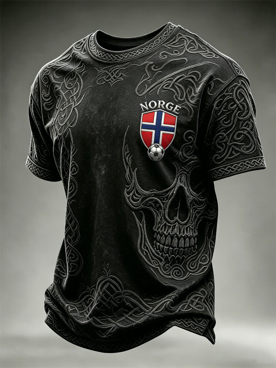 Mäns Norge Fotboll Viking Skull Celtic Knop Skriv ut korta ärmar t-shirt