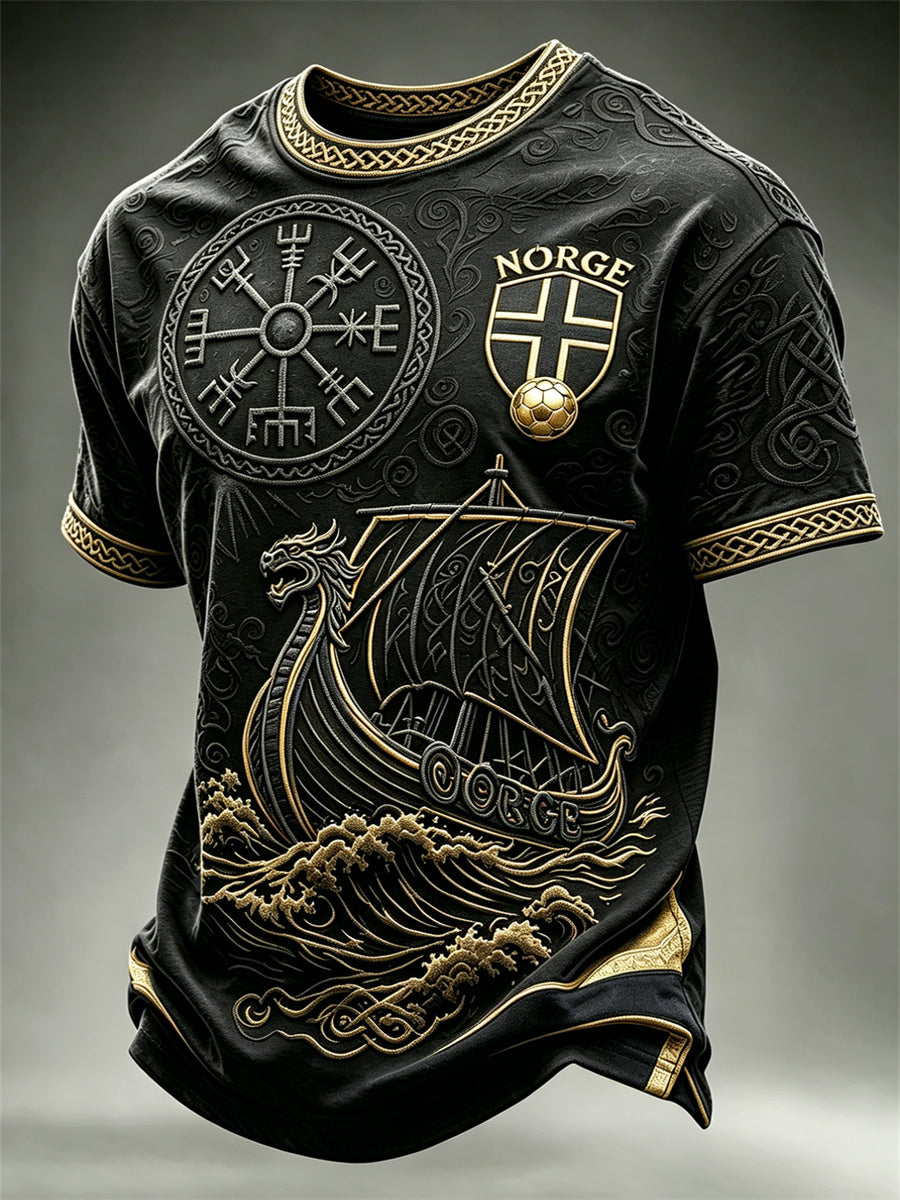 Mäns Norge Fotboll Viking Vegvisir & Ship Celtic Knop Skriv ut korta ärmar t-shirt