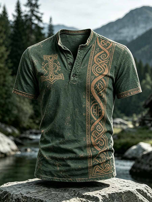 Mansvintage-T-shirt med vikingamönster