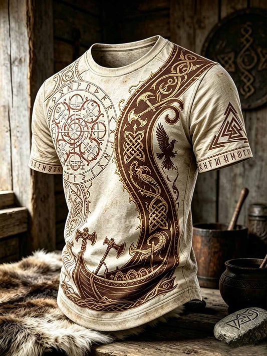Mansvintage-T-shirt med vikingamönster