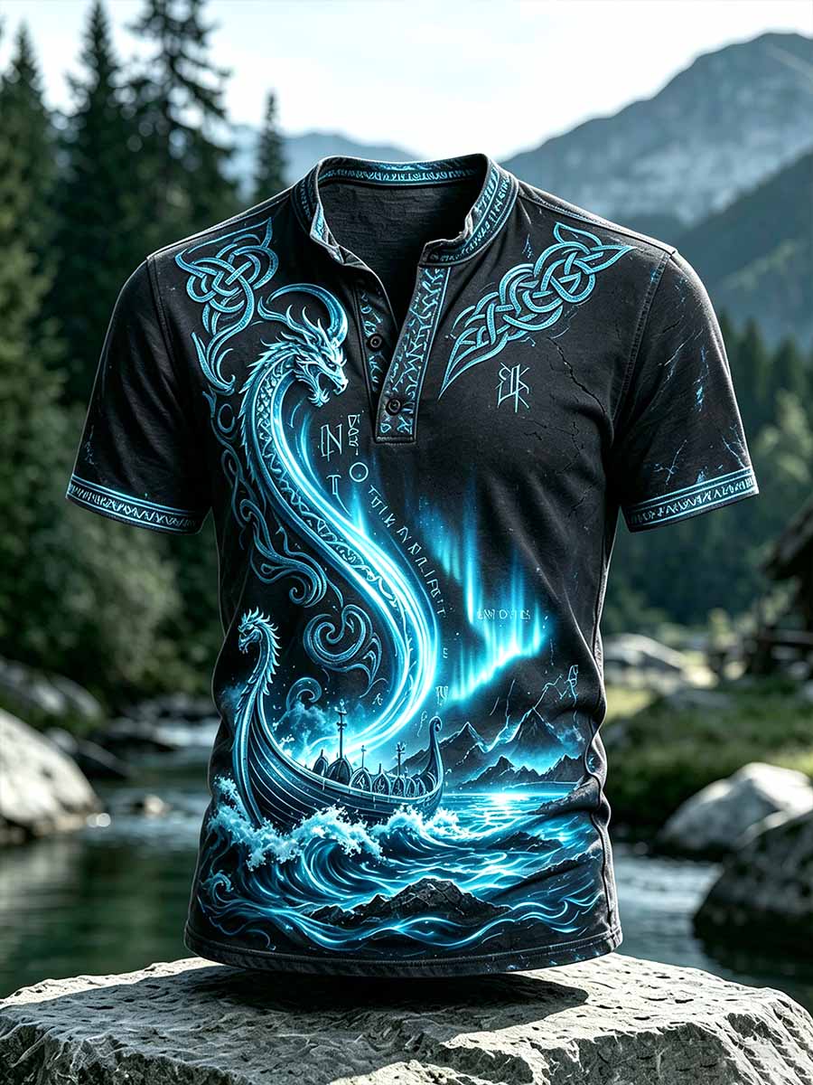 Mansvintage-T-shirt med vikingamönster