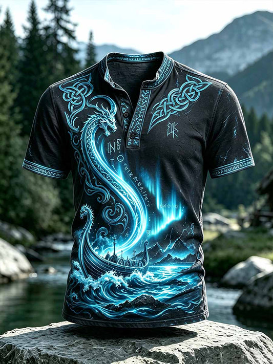 Mansvintage-T-shirt med vikingamönster