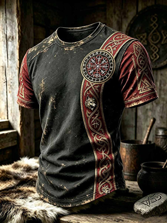 Mansvintage-T-shirt med vikingamönster