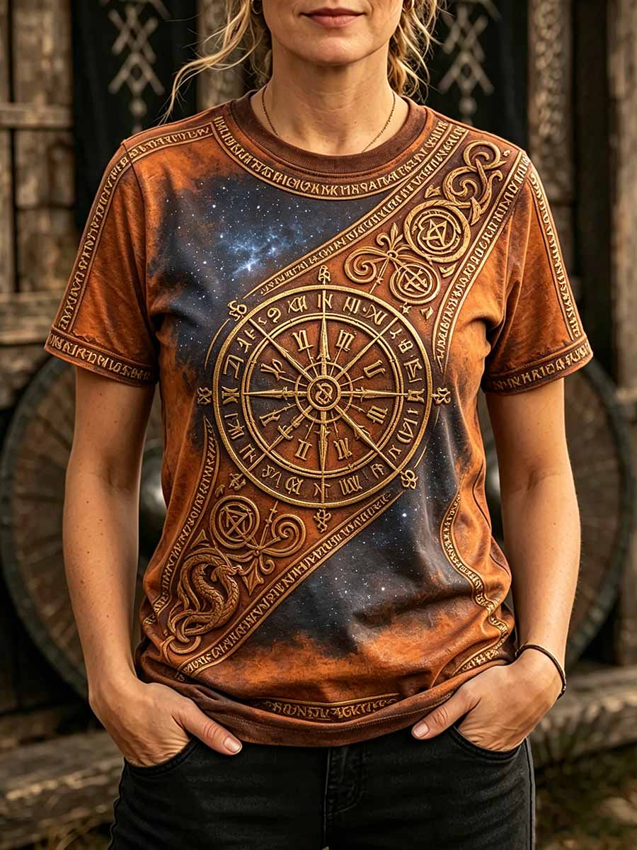 Dammens retro t-shirt med vikingamönster