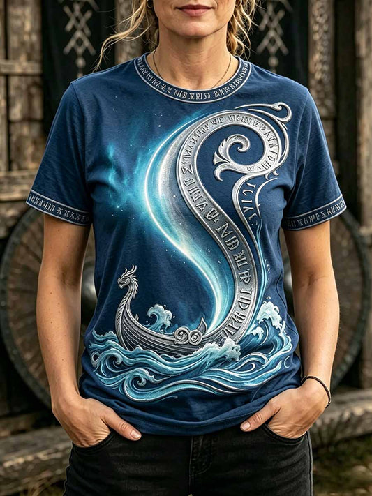 Kvinnors Retro Viking mönster Skriv ut T-shirt