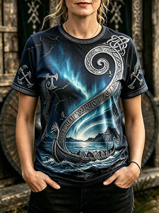 Dammens retro t-shirt med vikingamönster