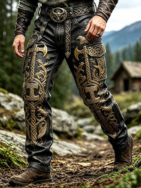 Mäns Retro Viking mönster Print byxor