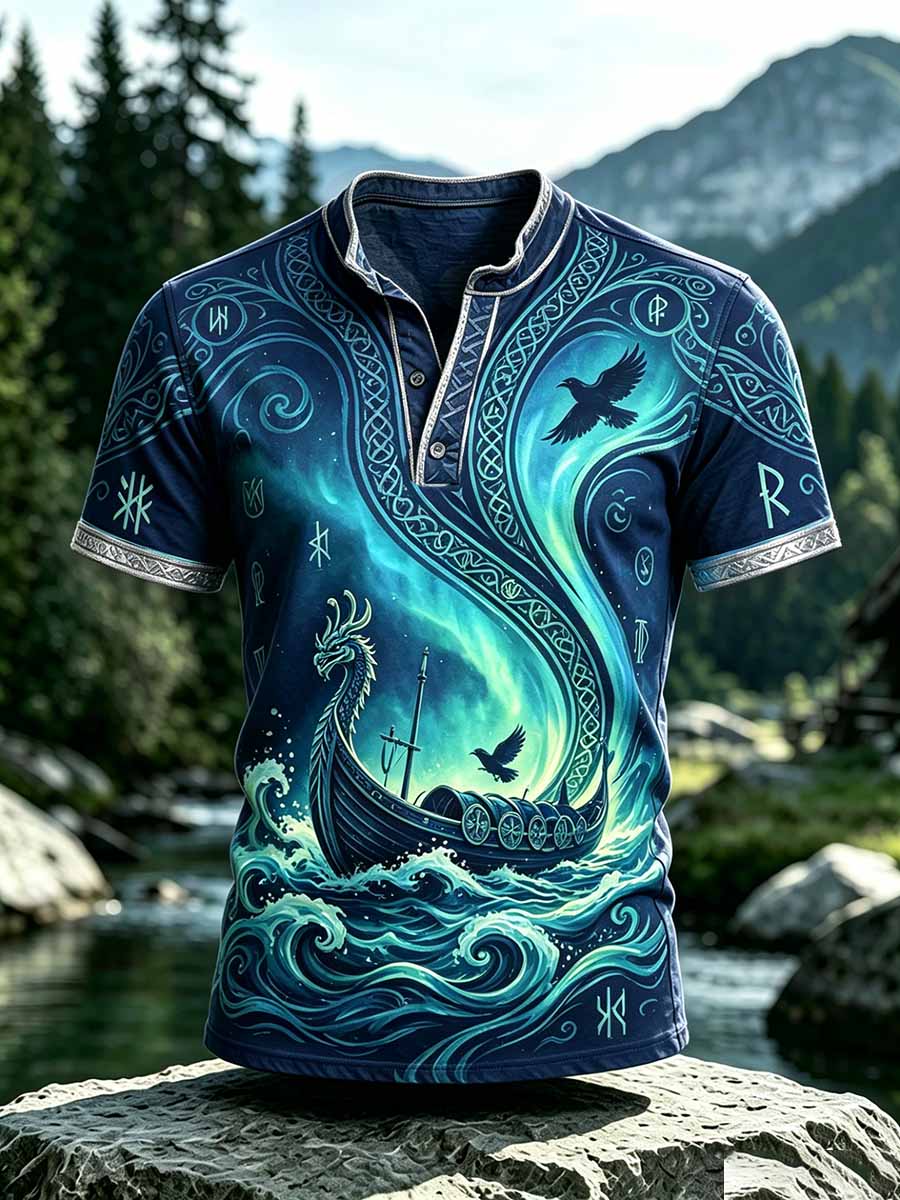 Mansvintage-T-shirt med vikingamönster