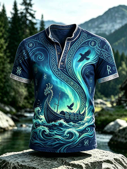 Mansvintage-T-shirt med vikingamönster