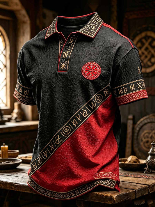 Mansretro-vikingartyg med tryckt konstmönster poloströja