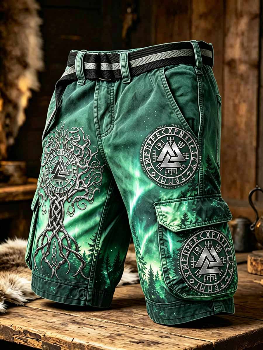 Vintage-vikingart-printshorts för män