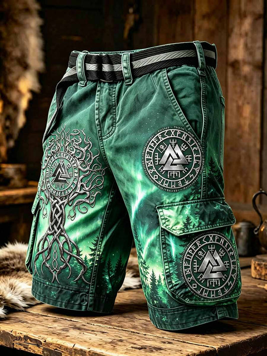 Vintage-vikingart-printshorts för män