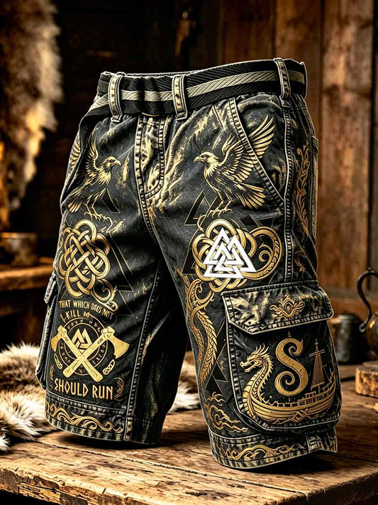 Vintage-vikingart-printshorts för män