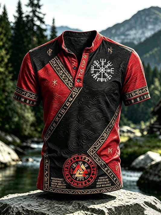 Mansvintage-T-shirt med vikingamönster