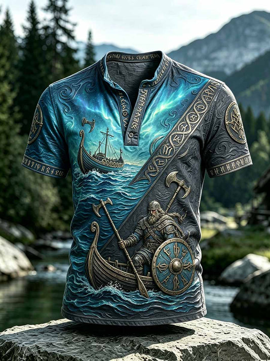 Mansvintage-T-shirt med vikingamönster