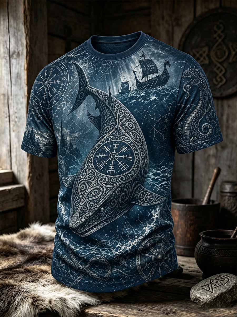Mäns Retro Viking konst mönster tryckt T-shirt
