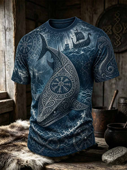 Mäns Retro Viking konst mönster tryckt T-shirt