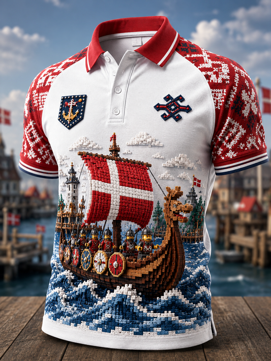Herrpolotröja med danska vikingar – konsttryck