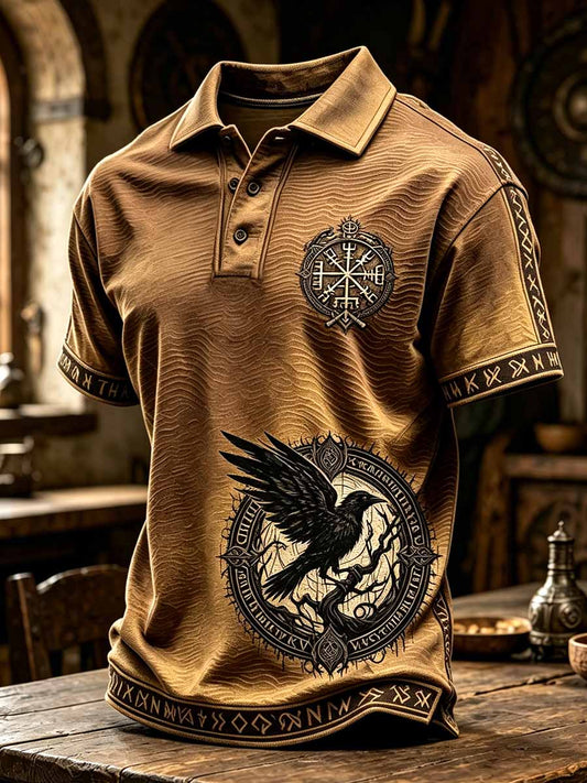 Mansretro-vikingartyg med tryckt konstmönster poloströja