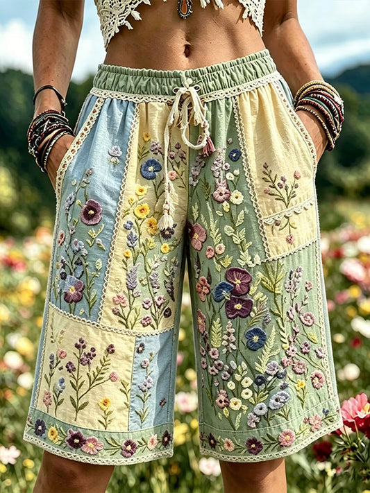 Kvinnors eleganta blommiga bomull Lin Shorts