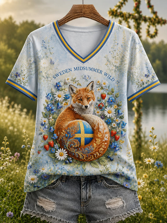 Damer Sverige Djur V-ringad T-shirt