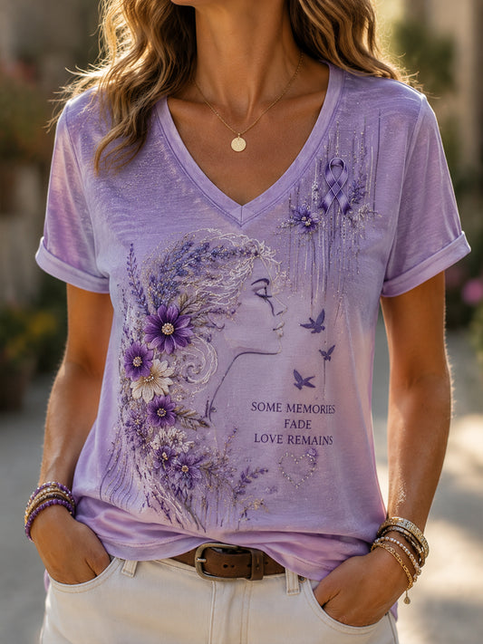 Kvinnors Alzheimers sjukdom Cornflower Blå Casual V-Hack T-shirt