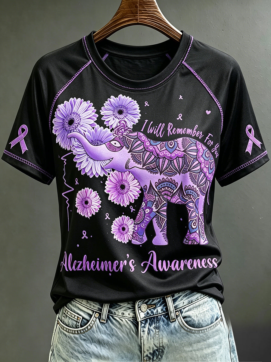Kvinnors Alzheimers medvetenhet Kom ihåg för dig etnisk elefant Skriv ut Short ärm T-shirt