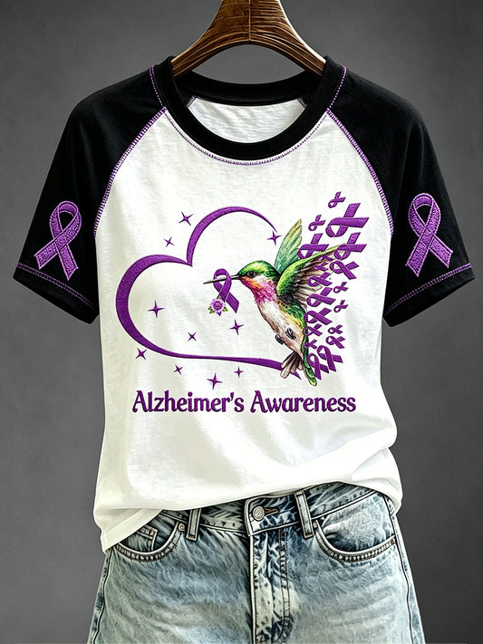 Kvinnors fågel med Ribbon Alzheimers medvetenhet Skriv ut Short Slem T-shirt