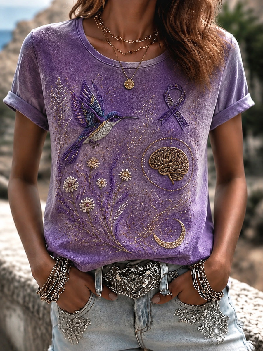 Kvinnors Alzheimers sjukdom Hummingbird och Cornflower Casual T-shirt