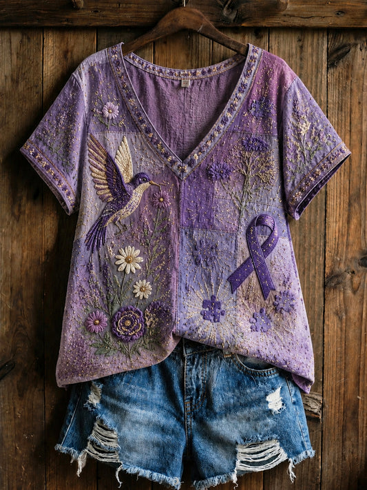 Retro Alzheimers Hummingbird Bomull-Linen T-shirt