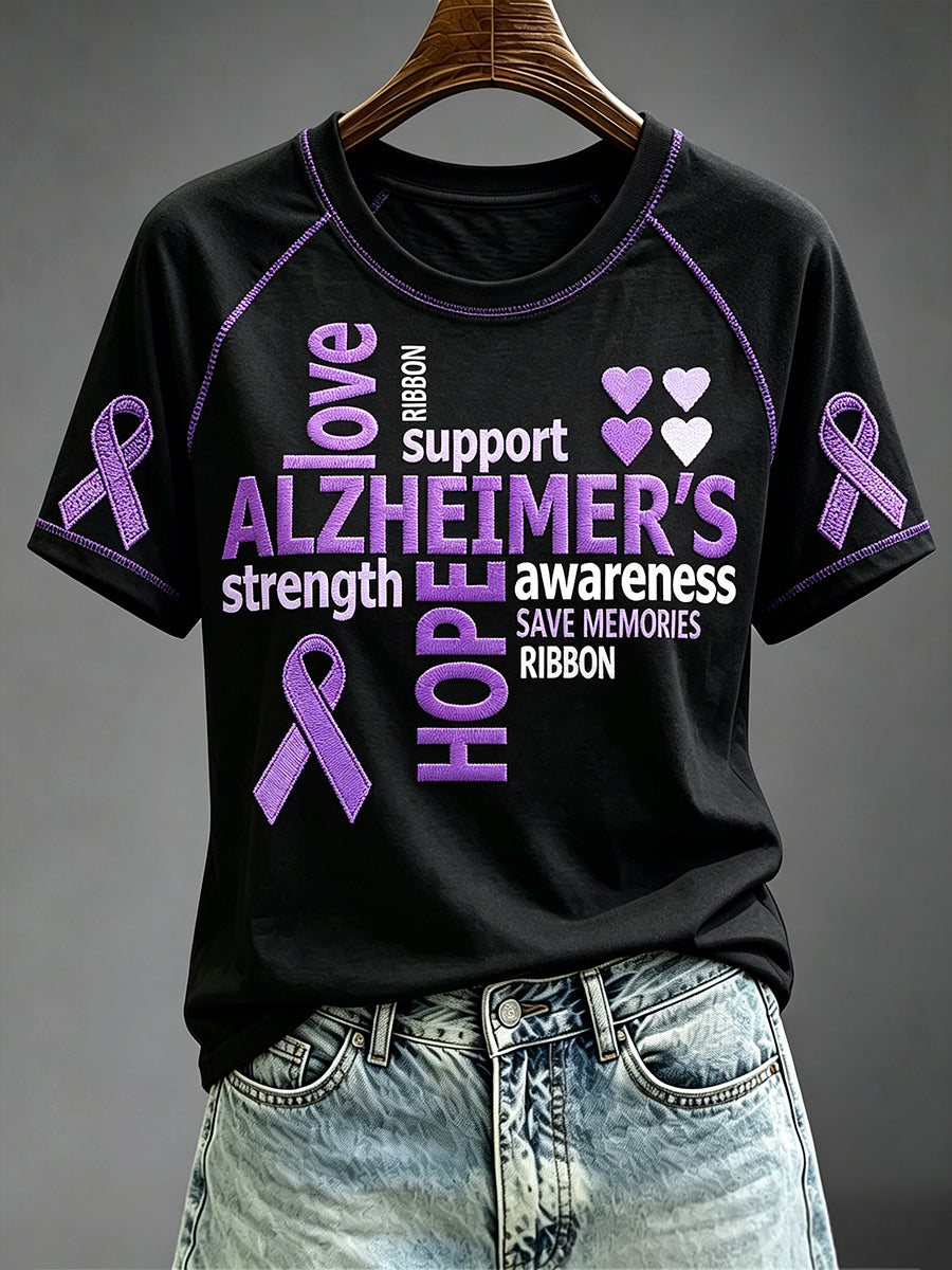 Kvinnors Alzheimers sjukdom Lilla medvetenhet Skriv ut kort ärm T-shirt