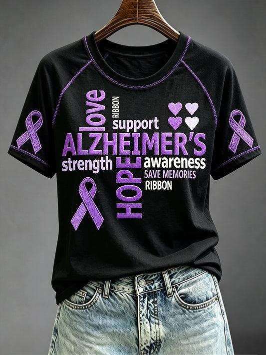 Kvinnors Alzheimers sjukdom Lilla medvetenhet Skriv ut kort ärm T-shirt