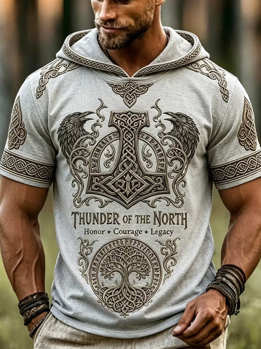 Vintage nordiskt folkkonsttryck i vikingastil – avslappnad hoodie