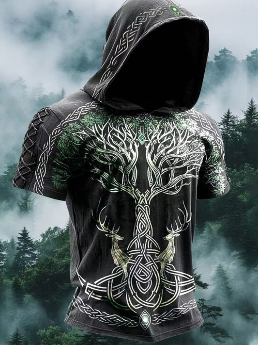 Vintage nordiskt folkkonsttryck i vikingastil – avslappnad hoodie