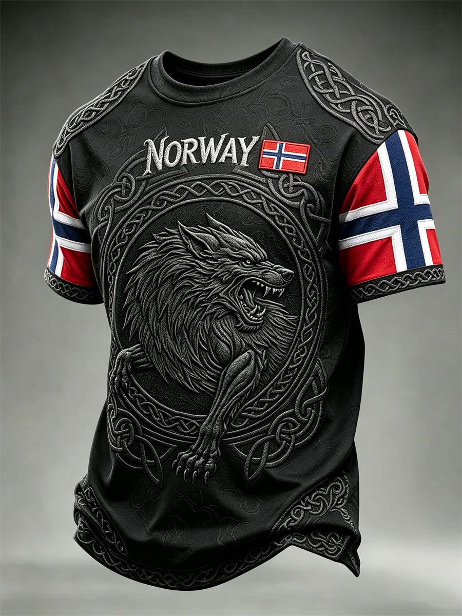 Herrtröja från Norge med vikingar, varg, Fenrir och keltiskt knutmotiv – kortärmad t-shirt med tryck