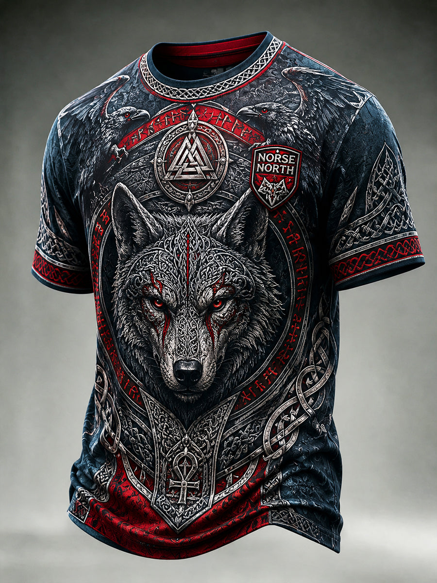 Lättviktig T-shirt med vintage-nordisk viking- och skandinavisk folkkonsttryck
