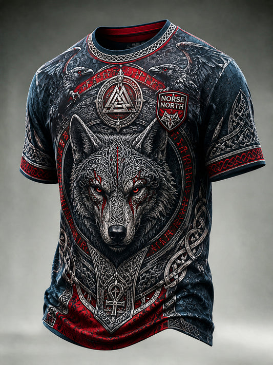 Lättviktig T-shirt med vintage-nordisk viking- och skandinavisk folkkonsttryck