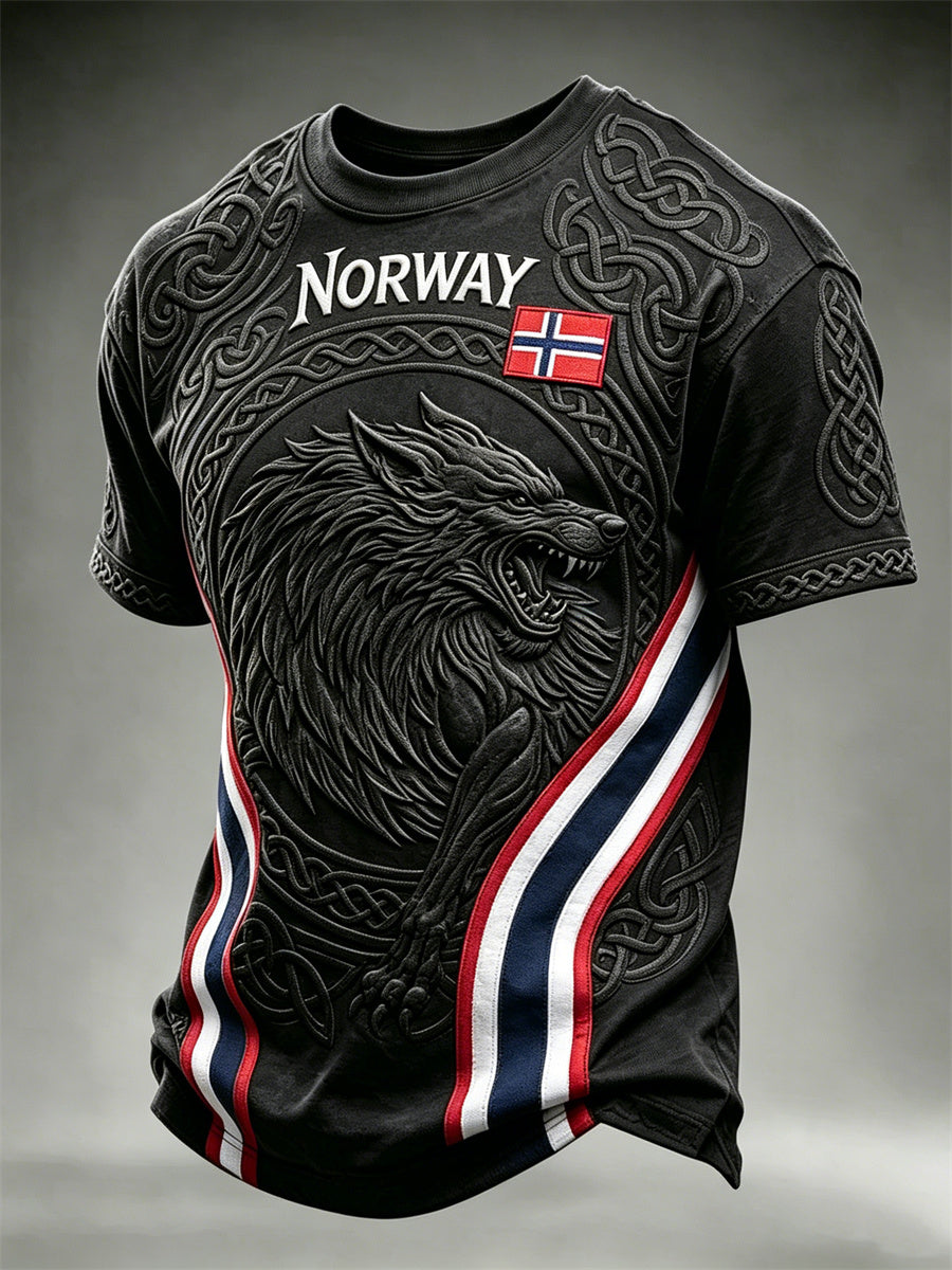 Herrtröja från Norge med vikingar, varg, Fenrir och keltiskt knutmotiv – kortärmad t-shirt med tryck