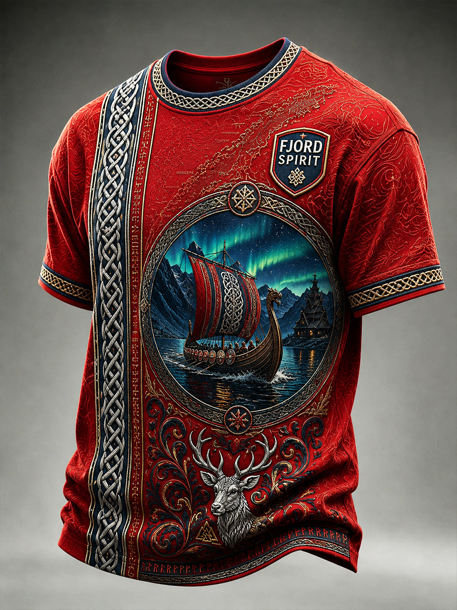 Lättviktig T-shirt med vintage-nordisk viking- och skandinavisk folkkonsttryck